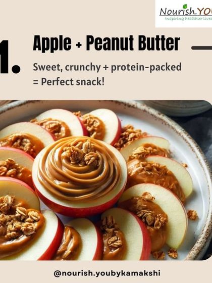 A classic protein and fiber snack: apple slices with peanut butter. The apple provides fiber and natural sweetness, while the peanut butter offers protein and healthy fats.
