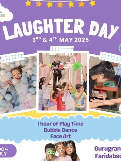 It's a Laughter Day celebration! Our special deal includes an hour of play time, a bubble dance, and face art for a day filled with giggles and joy.