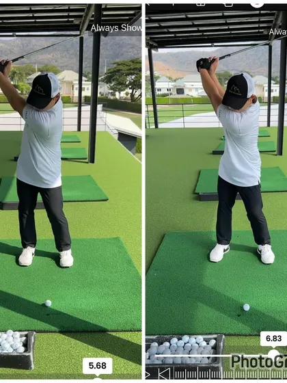 Comparing the top of the backswing. The improved position in the "after" photo sets the player up for a powerful and on-plane downswing.