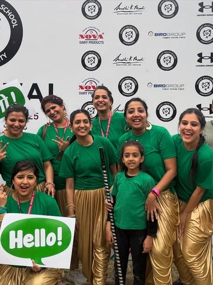 A happy group photo with the parents of Green House after their performance at the Vasant Valley School Sports Carnival. Their energy and spirit were incredible.