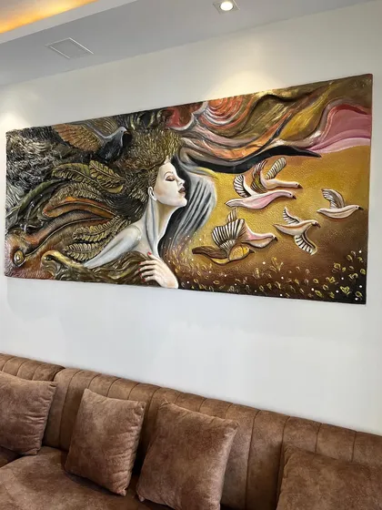 The other side of the mural, focusing on the birds taking flight, symbolizing freedom and beauty.