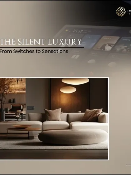 The concept of silent luxury. This image shows a serene living room where technology fades into the background, transforming switches into sensations and creating a home that responds to your rhythm intelligently.