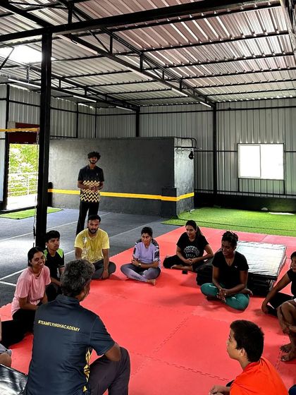 A shot from one of our gymnastics workshops. We gather as a group to break down skills, ask questions, and learn together.