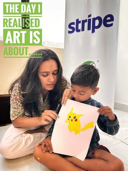 I also do workshops for corporate family days, like this one at Stripe. I was helping this little guy with his Pikachu drawing. It's a great way to offer a creative and engaging activity for employees and their kids.
