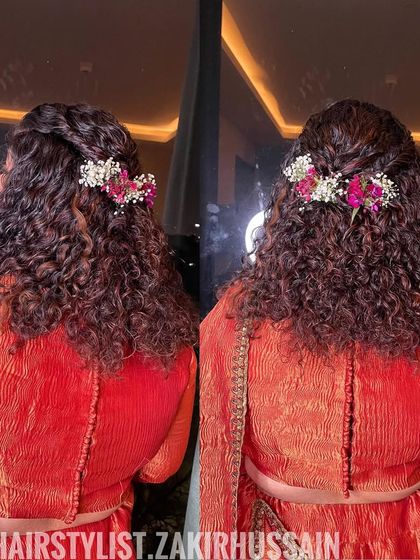 A dual-angle view of the half-up style on naturally curly hair, showing how I enhance the hair's texture.