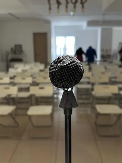 The view from the stage. Our flexible seating arrangement can be configured to host audiences of various sizes.