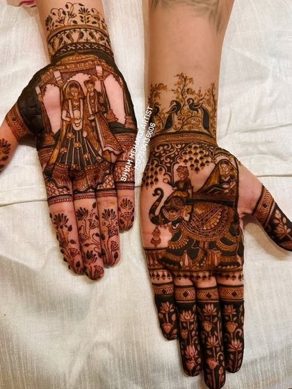 Another angle of the varmala and bride-on-elephant design, showing how the two hands tell a cohesive story.