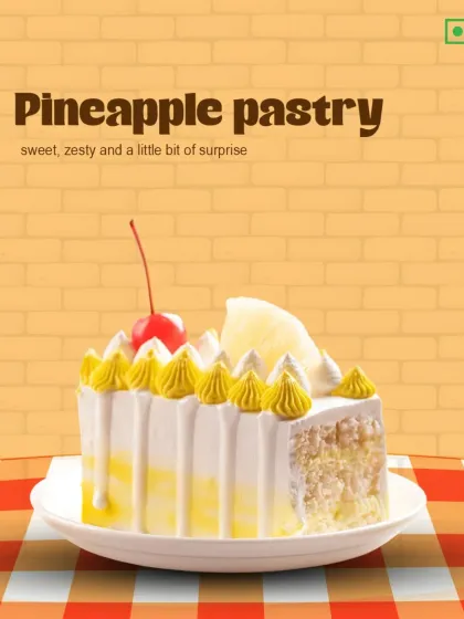 A classic Pineapple Pastry slice. This dessert is sweet, zesty, and full of surprise, with a cherry on top for that perfect finishing touch.