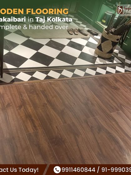 This shot shows the seamless transition we created between the existing checkered tile and the new wooden flooring at the Makaibari store in Taj Kolkata. Attention to detail in transitions and finishing is a hallmark of our work.