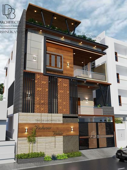 This render of "Vishnu Villa" uses terracotta blocks in the jali screen, offering a variation in material and texture.
