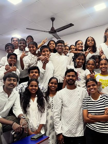 Day 5 of Navratri 2024 was White. A group photo with students and teachers celebrating purity and peace.