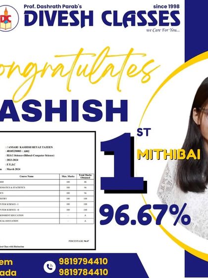 A proud moment for us as our student Kashish secures 96.67% and stands 1st in Mithibai College. Her detailed mark sheet reflects the comprehensive preparation we provide for all subjects.