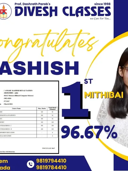 A proud moment for us as our student Kashish secures 96.67% and stands 1st in Mithibai College. Her detailed mark sheet reflects the comprehensive preparation we provide for all subjects.