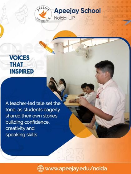Our "Buno Kahani" storytelling activity begins with a teacher-led tale, setting an inspiring tone for students to share their own stories. This image captures a student building confidence and speaking skills as he shares his narrative.