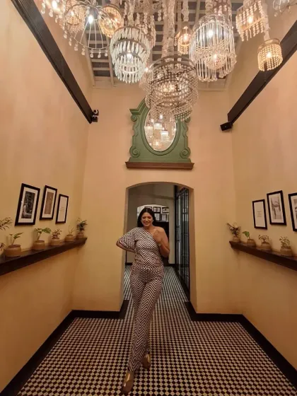 An evening look in Goa. This one-shoulder printed jumpsuit is perfect for a dinner or a night out, offering a blend of comfort and style.
