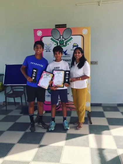 Viraj Chaudhary and Aarav Dekhial as runners-up at the Asian U14 tournament in Jaipur. Reaching finals consistently is a sign of strong development.