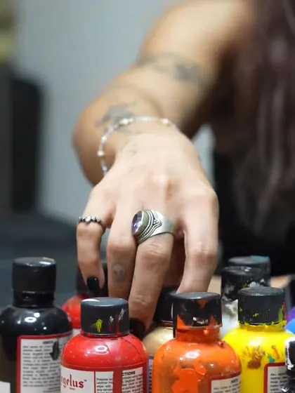 My trusty collection of Angelus paints. Having the right colors is essential for bringing my ideas to life.