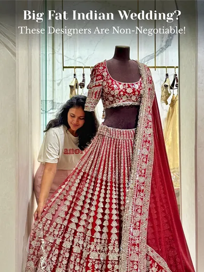 Planning a big fat Indian wedding? I know the designers that are absolutely non-negotiable. As your stylist, I help you navigate the world of couture to find the perfect pieces, like this incredible red Falguni Shane Peacock lehenga, that match your vision and budget.