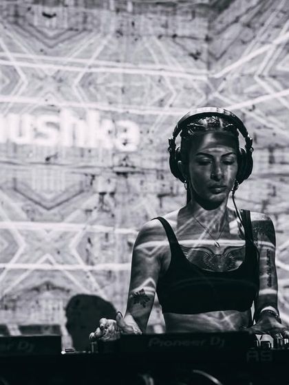 A black and white shot from my performance at Bass Camp Festival. The projections and visuals added another layer to the bass-heavy set.