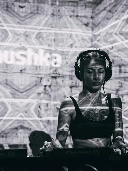 A black and white shot from my performance at Bass Camp Festival. The projections and visuals added another layer to the bass-heavy set.