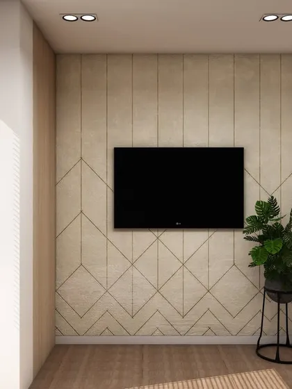The TV wall in this multi-functional office space allows it to double as a media or presentation room.
