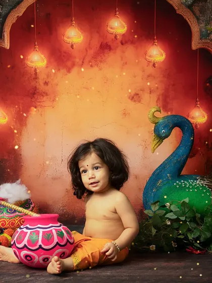 A sweet, curious expression captured in this artistic, themed portrait.