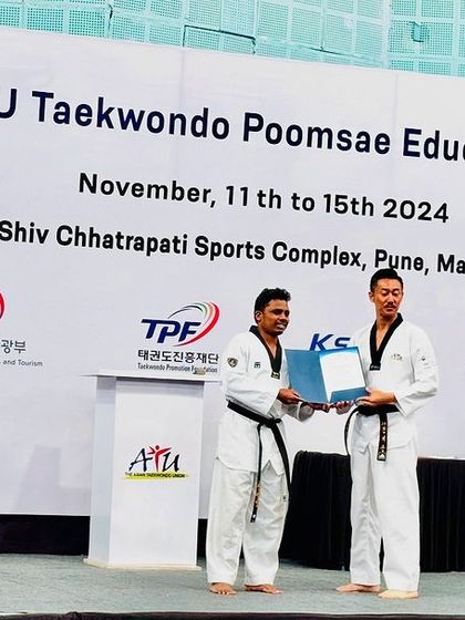 I was thrilled to receive my certificate at the ATU Taekwondo Poomsae Education event in Pune. Continuous learning is key, and I am proud to bring this advanced knowledge back to my students at KTA.