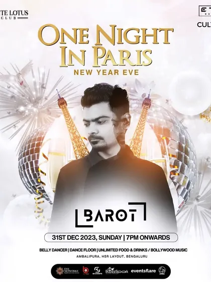 A personalized poster for the "One Night in Paris" NYE event. These promotions help build excitement for the big night.
