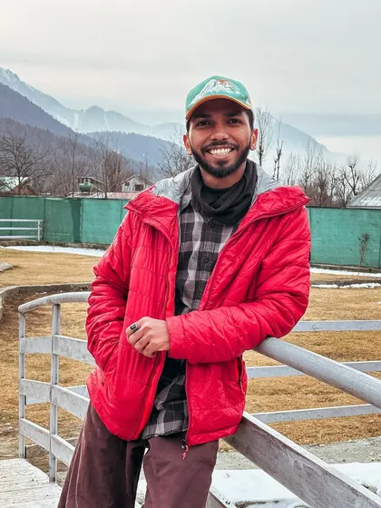 A portrait of me against the backdrop of the beautiful Kashmiri landscape. I believe in being part of the story I'm telling.