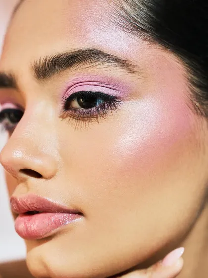 A macro shot of the pastel eye look. You can see the subtle shimmer on the lid and the beautiful gradient of colors.