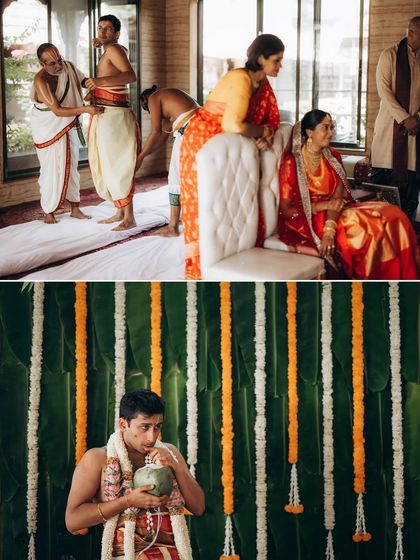 Behind the scenes of a South Indian wedding ceremony. These candid shots show the rituals and preparations that are part of the tradition.