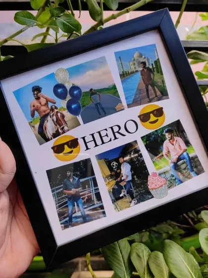 A fun "Hero" themed collage frame, great for celebrating a friend or brother on their birthday with a collection of their coolest pictures.
