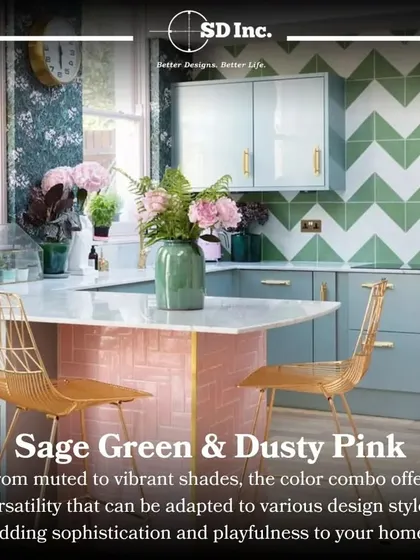 An unexpected color combination that works: sage green and dusty pink. This versatile combo can be adapted to various styles, adding both sophistication and playfulness.