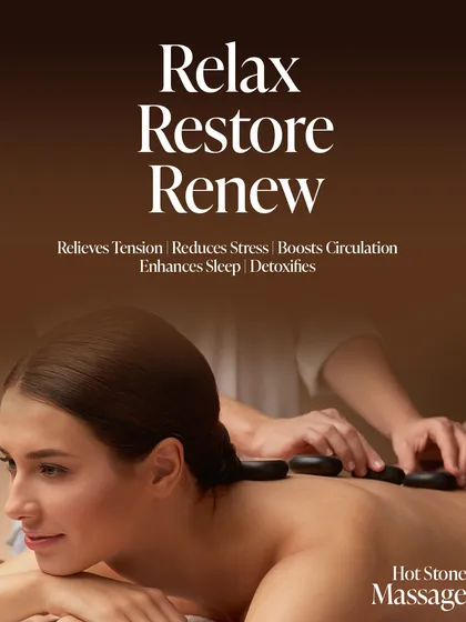 Experience our Hot Stone Massage, designed to relax, restore, and renew. We use heated, smooth stones placed on key points of the body to relieve muscle tension, reduce stress, and boost circulation for complete detoxification.