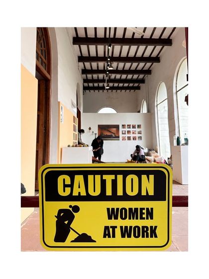 A powerful sign at our biennale exhibit. We are proud to put women at the forefront of our work, both on our construction sites and in our creative installations.