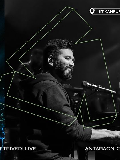 A contemplative shot of Amit Trivedi at the piano during his set at Antaragni 2023.