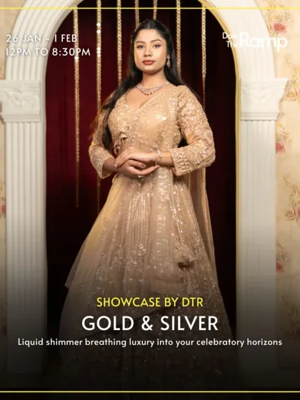 Another exquisite piece from the "Gold & Silver" edit. This fully embroidered gold lehenga exudes opulence and is a perfect example of the regal occasion wear available at our store events.