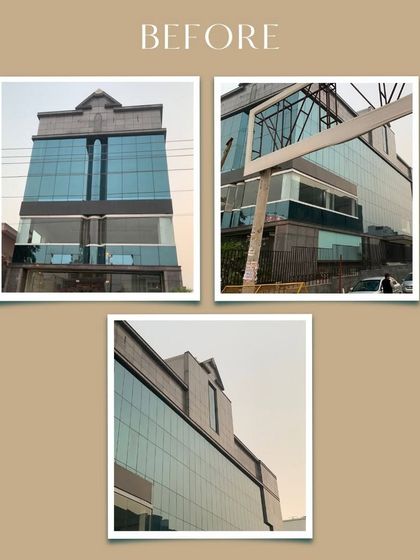 The Oriflame office building before our facade transformation. This serves as the starting point, showing a dated glass facade that lacked brand identity and modern performance.