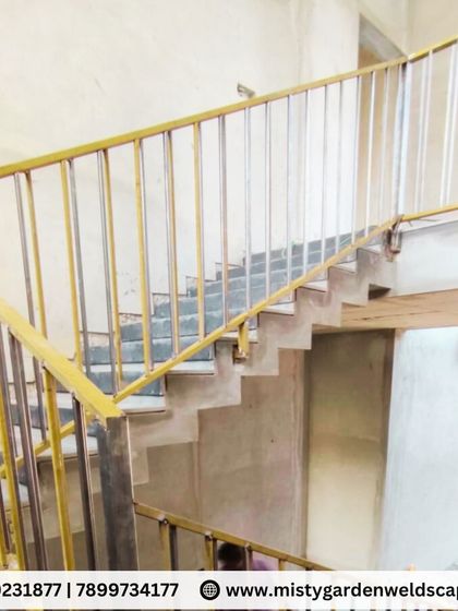 Another angle of the farmhouse staircase, showing the clean lines and robust construction. My metal staircases are built to handle heavy use and outdoor exposure.