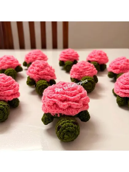 A group of rose turtle keychains ready for a customer. Their consistent quality makes them ideal for bulk orders.