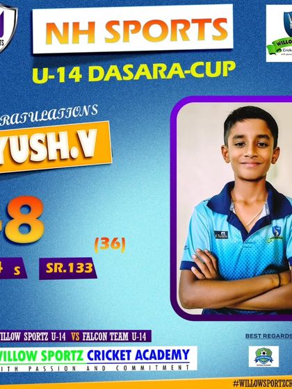 A fantastic contribution from Ayush V. with 48 runs in the U-14 Dasara Cup. Building partnerships and scoring quick runs are key parts of our match simulation training.