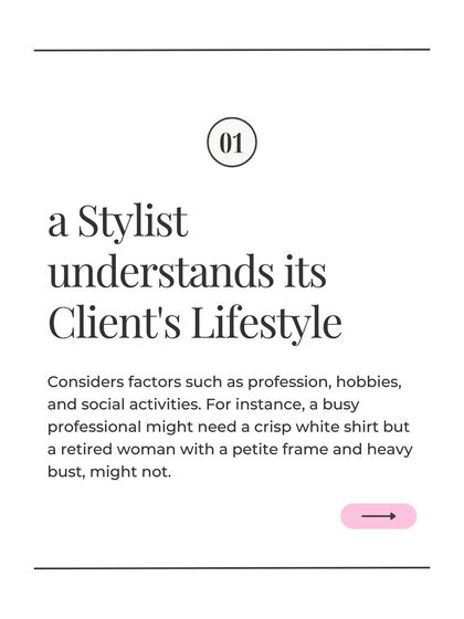 The first step in defining wardrobe essentials is understanding a client's lifestyle. A busy professional has different needs than a retired woman, and their "essentials" will reflect that.