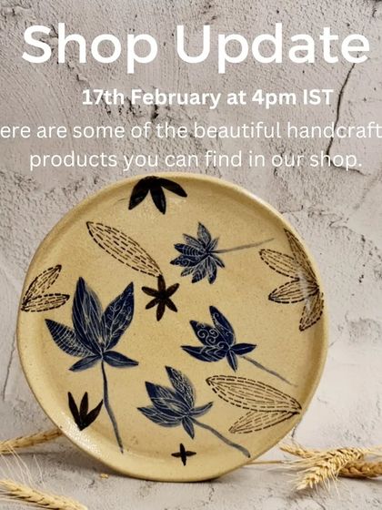 Announcing my first shop update of the year. This image features one of the beautiful handcrafted plates that will be available, showcasing a mix of painted and sgraffito lotus motifs.