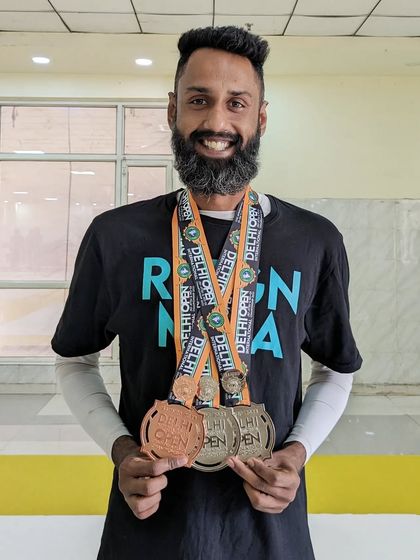 Kashyap with his hard-earned silver and bronze medals from the SJJIF Delhi Open.