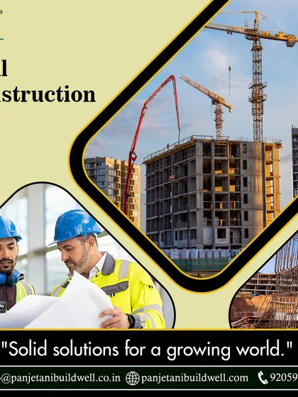 We provide solid solutions for a growing world. This collage highlights the key aspects of our civil construction services, from on-site planning and teamwork to the large-scale structures we create.