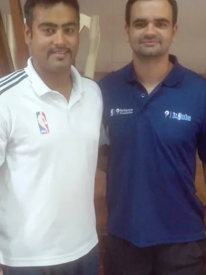 Feeling honored to stand with Mr. Carlos Barroca, the Senior Director of Basketball Operations in India, during an event in New Delhi. Collaborating with international experts helps us bring global standards to our academy.