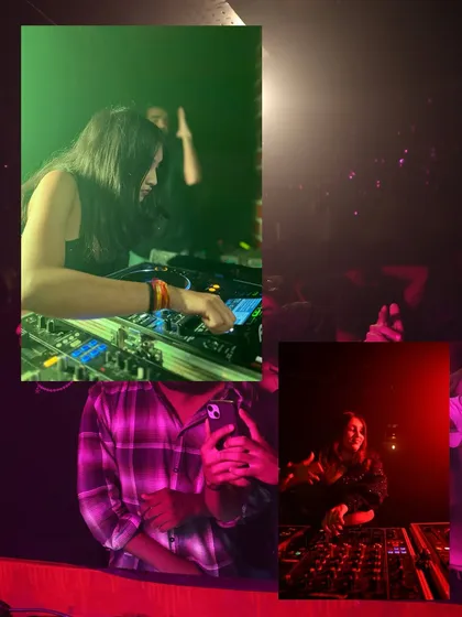 A multi-frame image showing different angles of the party. It gives a sense of the atmosphere, from my view at the console to the crowd's experience.