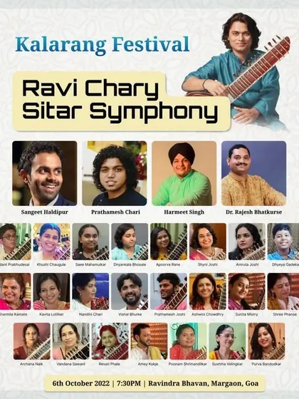 The official announcement for the Ravi Chary Sitar Symphony performance at the Kalarang Festival in Goa.
