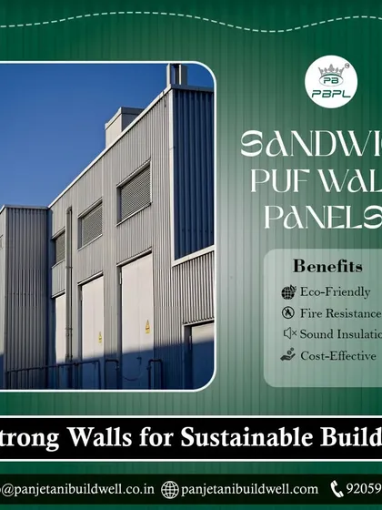 Strong walls for sustainable builds. Our sandwich PUF wall panels offer numerous benefits, including being eco-friendly, fire-resistant, and cost-effective, all while providing excellent sound insulation.