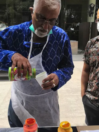 Art is for everyone. I love seeing people from all walks of life, like this gentleman, discover their creative side and enjoy the therapeutic process of fluid art.